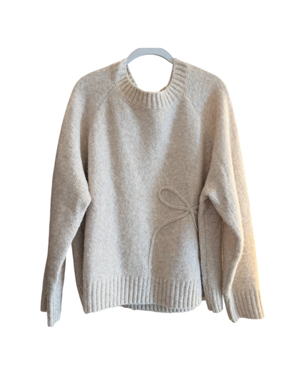 Terra & Sky Neutral Beige Crewneck Sweater with Side Bow